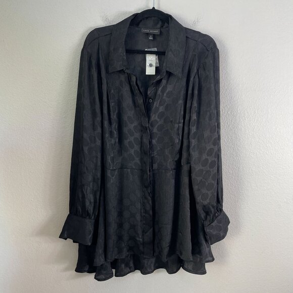 NEW Lane Bryant Womens Plus 22 Black Button Up Blouse Tunic Shirt Long Sleeve - Picture 11 of 14
